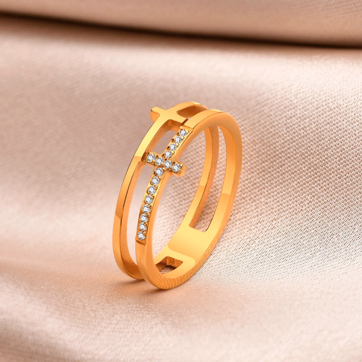 Cross Ring, 18K Gold-Plated
