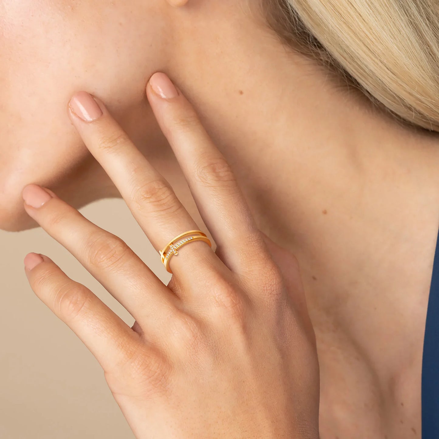Cross Ring, 18K Gold-Plated