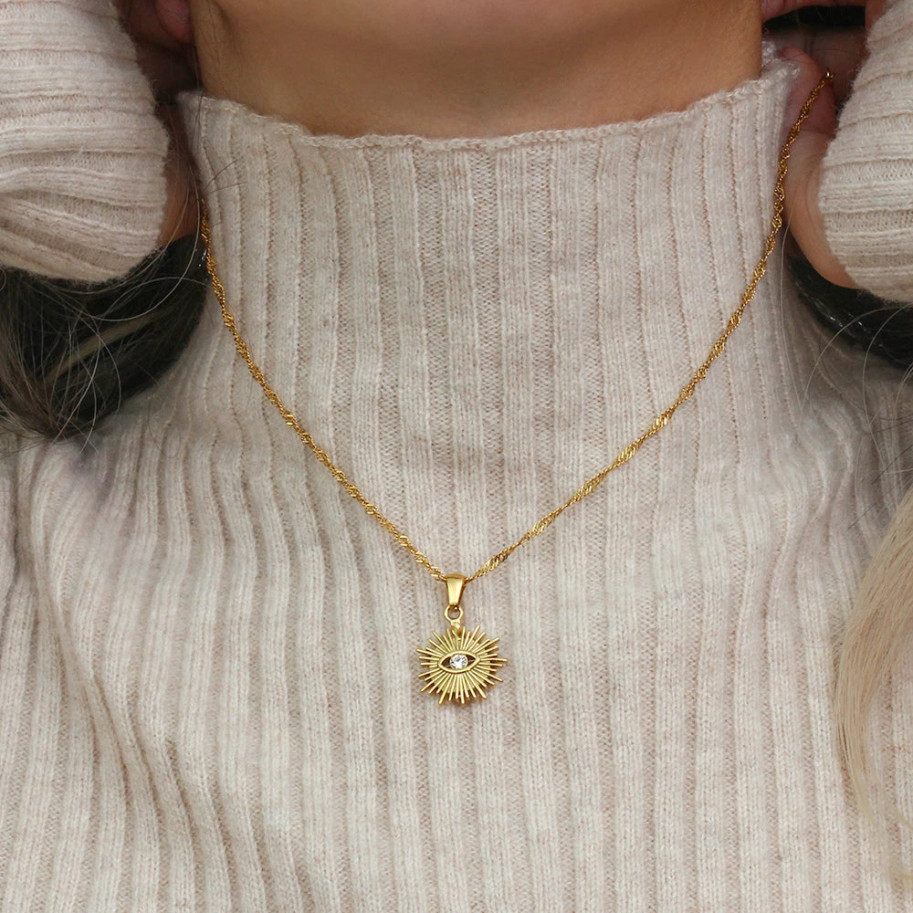 Zirconia Eye Necklace, 18K Gold-Plated