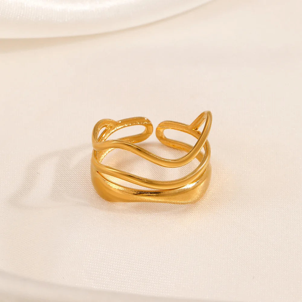 Wave Ring, 18K Gold-Plated Adjustable