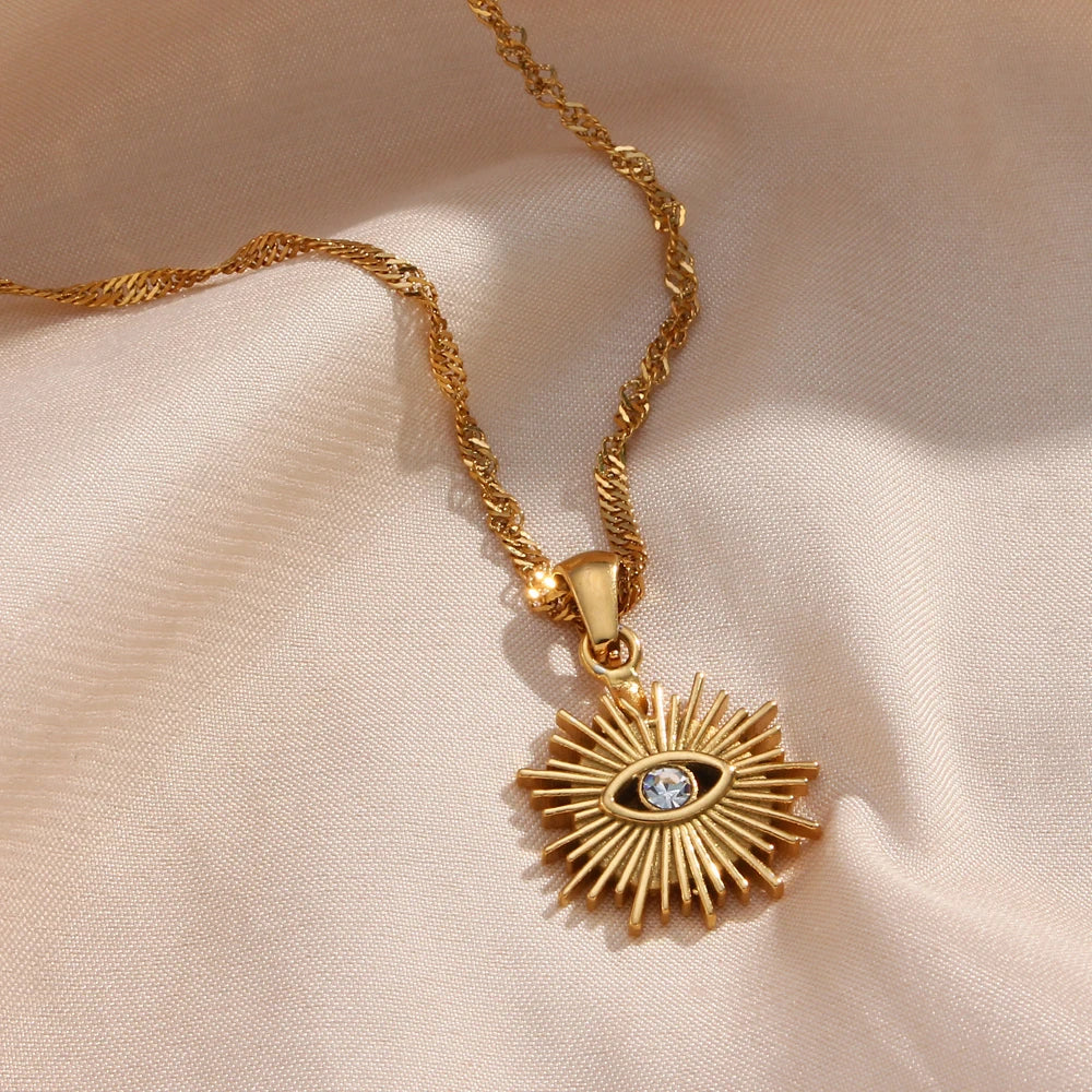 Zirconia Eye Necklace, 18K Gold-Plated