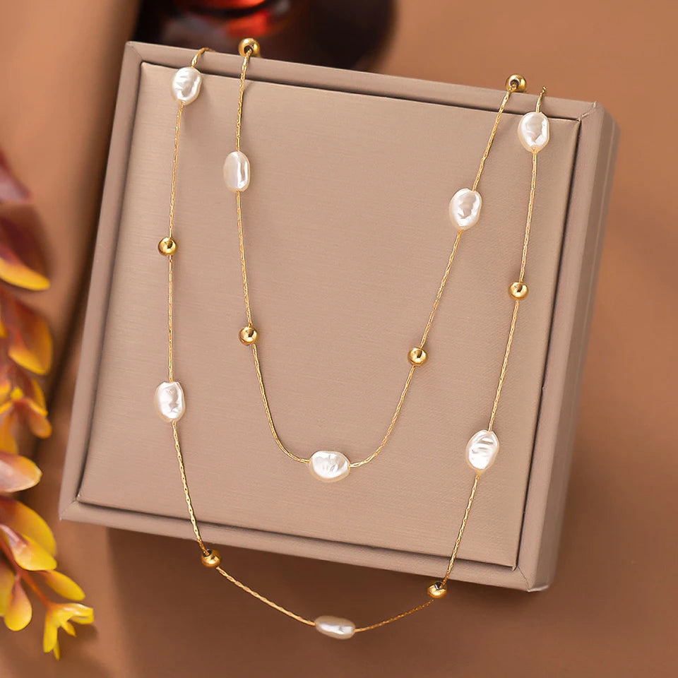 Pearl Necklace, 18K Gold-Plated