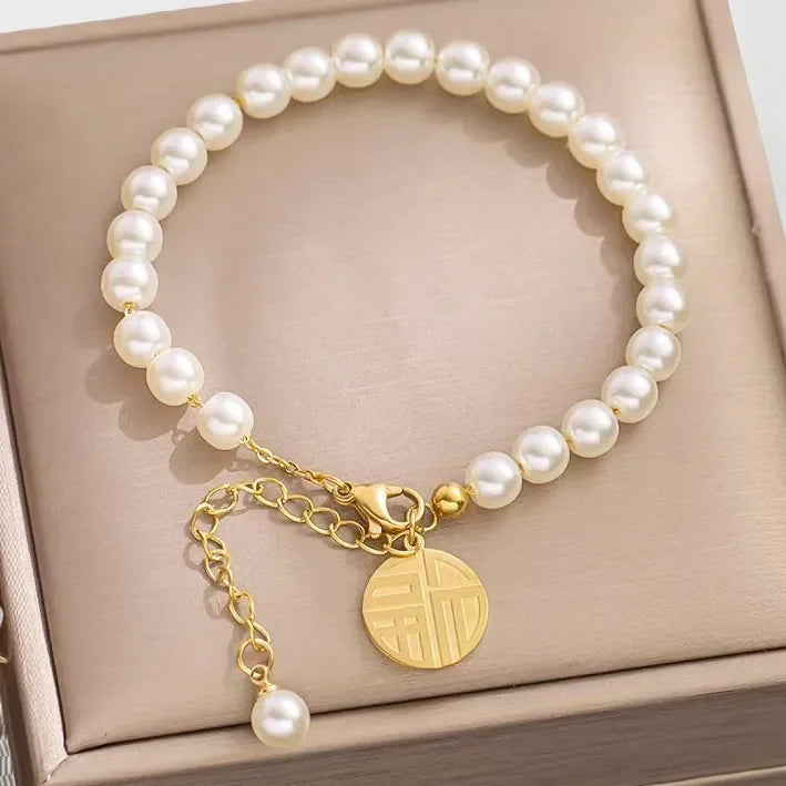 Pearl Bracelet, 18K Gold-Plated