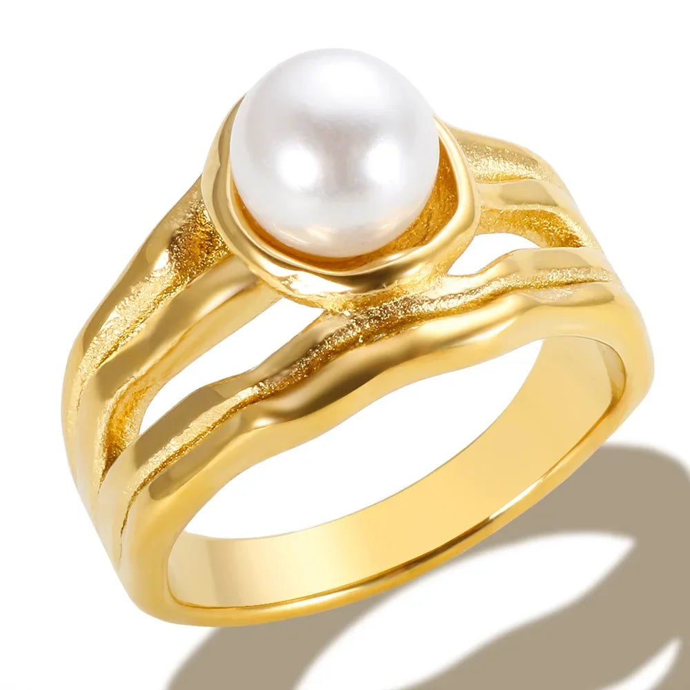 Solitaire Pearl Ring, 18K Gold-Plated