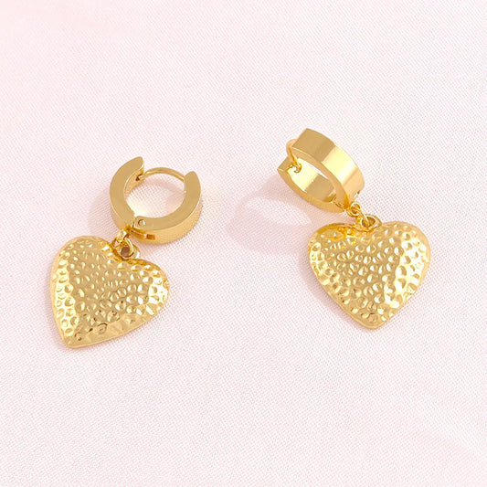 Gold-Plated Heart Huggie Hoop Earrings