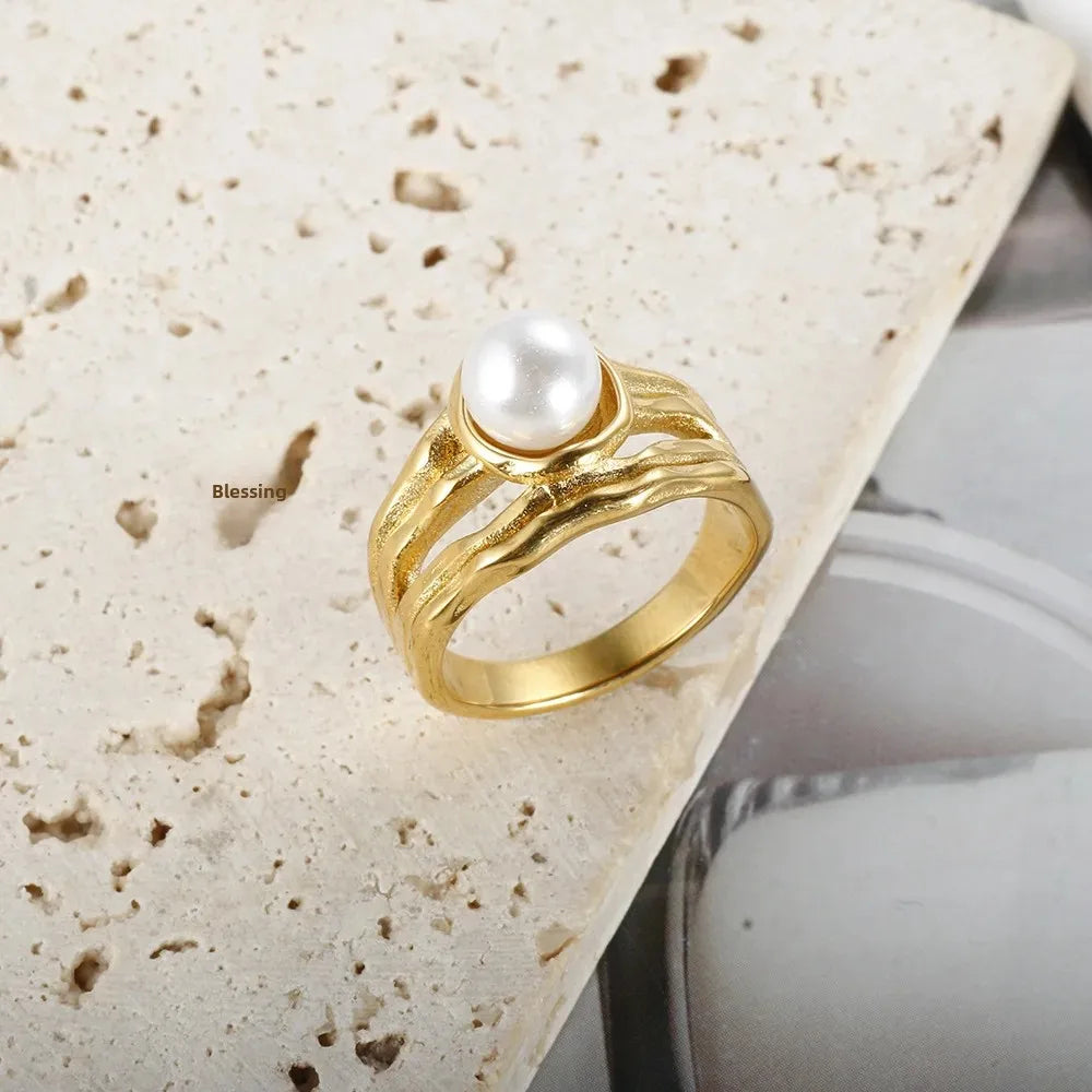 Solitaire Pearl Ring, 18K Gold-Plated