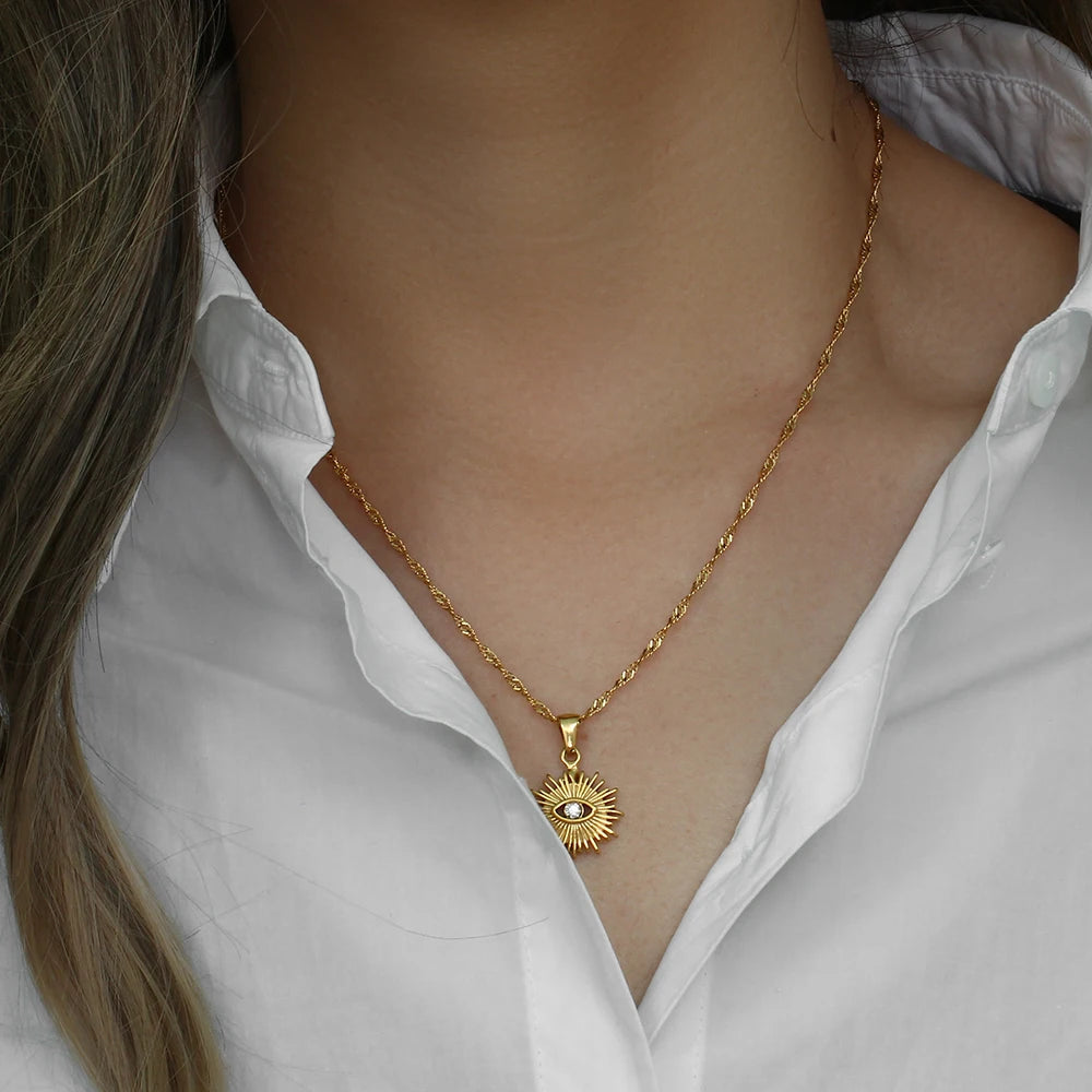 Zirconia Eye Necklace, 18K Gold-Plated