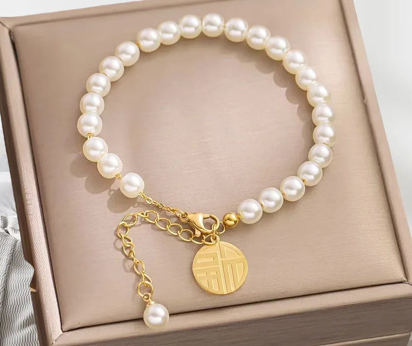 Pearl Bracelet, 18K Gold-Plated