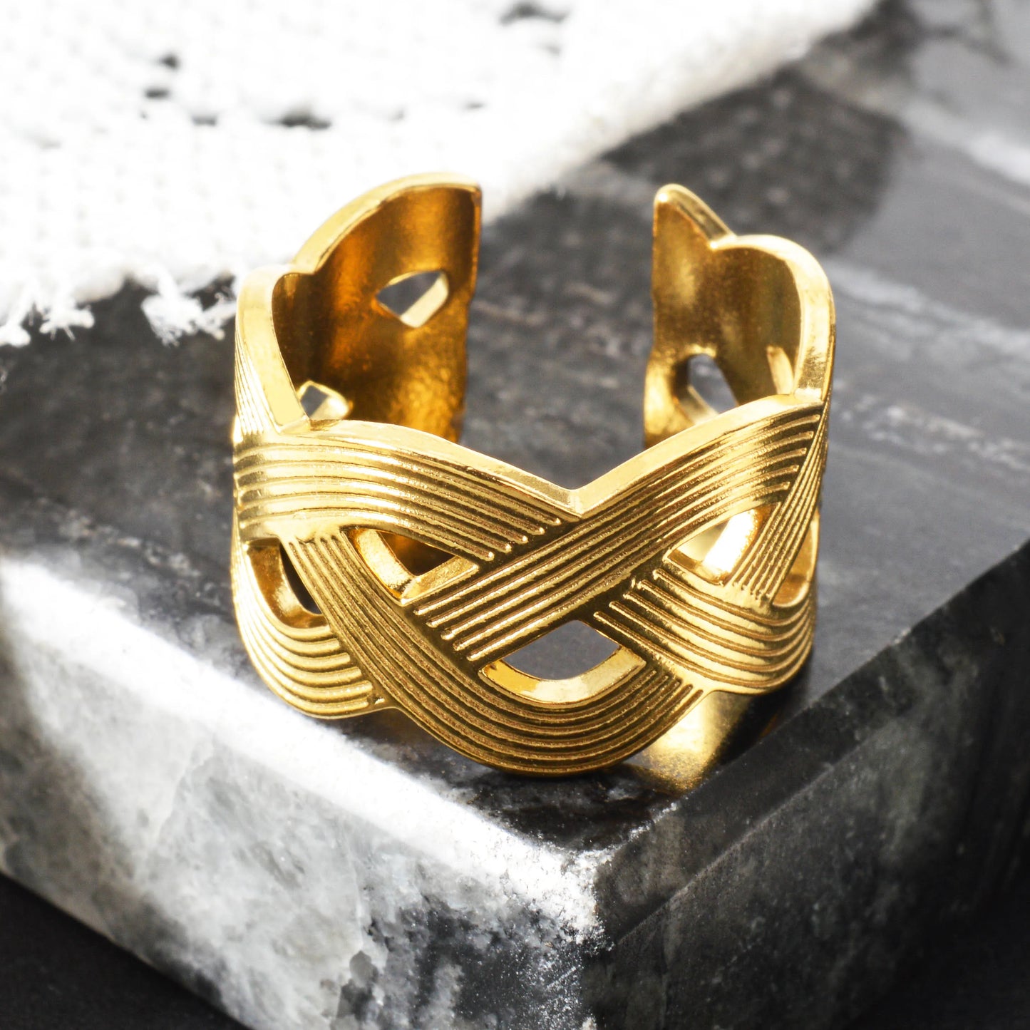 Wavy Ring, 18K Gold-Plated  Adjustable