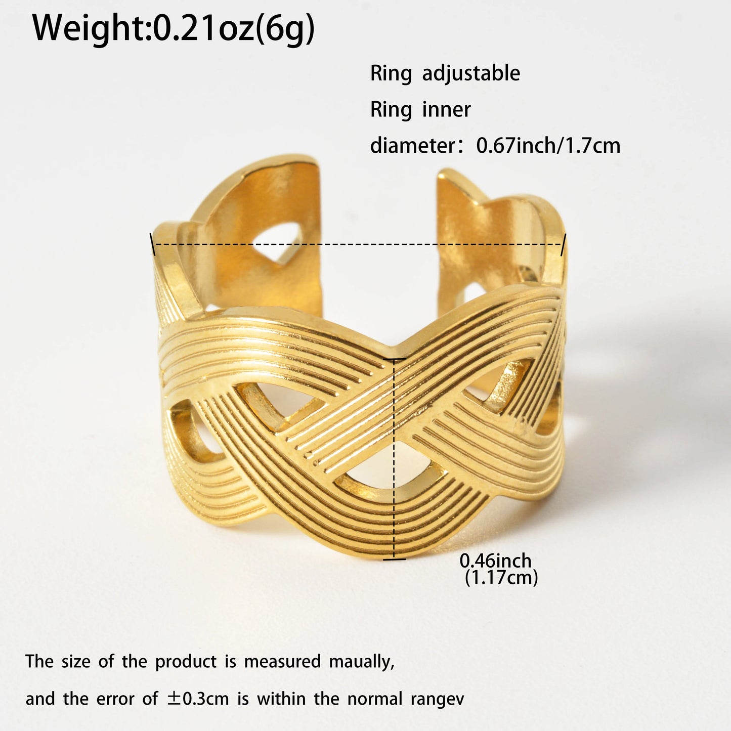 Wavy Ring, 18K Gold-Plated  Adjustable