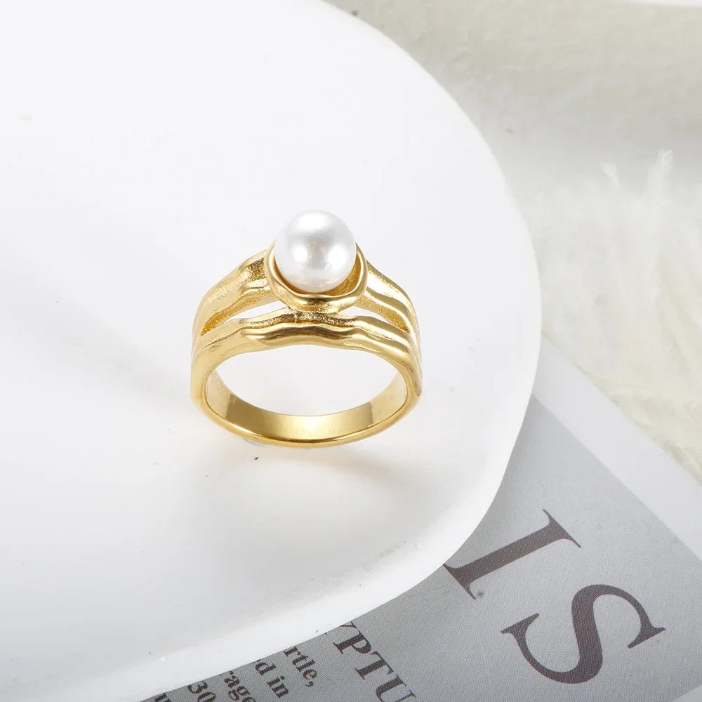 Solitaire Pearl Ring, 18K Gold-Plated