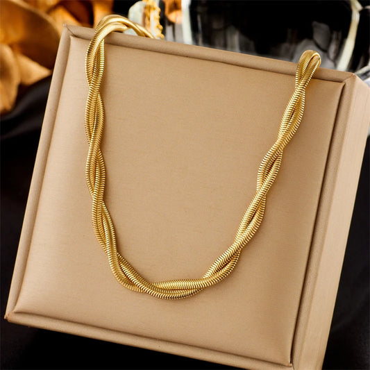 Double necklace, 18k gold-plated stainless steel