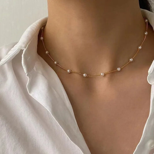 Pearls Necklace, 18k gold-plated