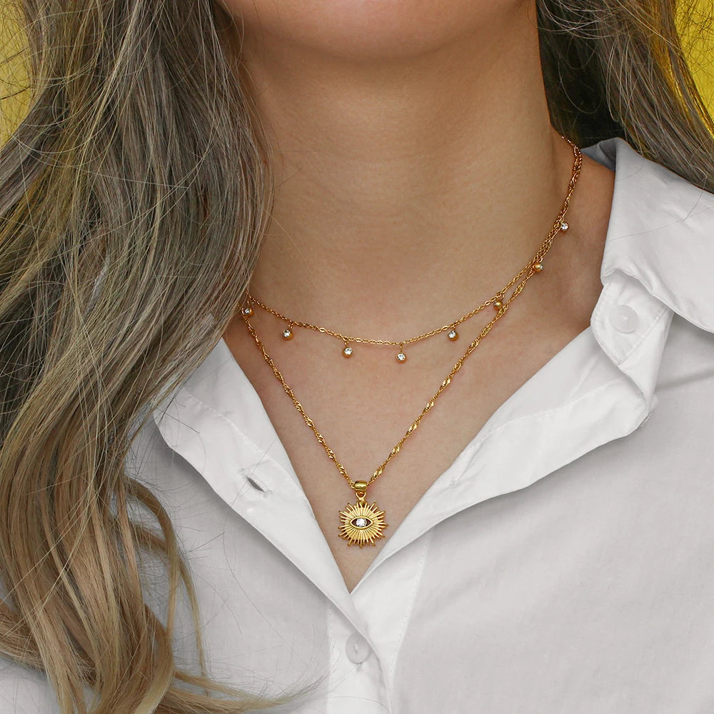 Zirconia Eye Necklace, 18K Gold-Plated