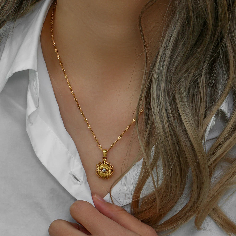 Zirconia Eye Necklace, 18K Gold-Plated