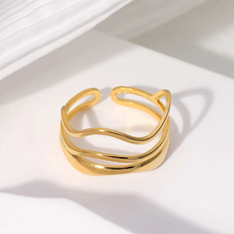 Wave Ring, 18K Gold-Plated Adjustable