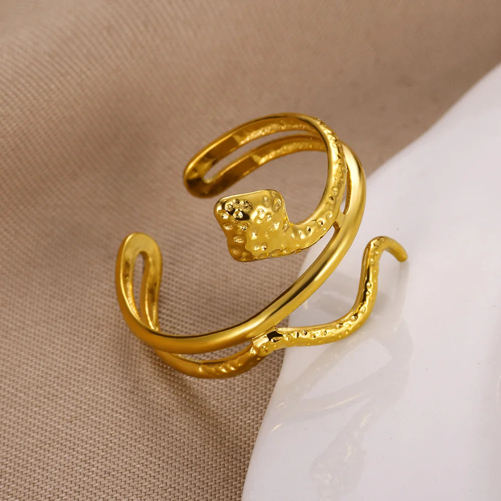 Snake Ring, 18K Gold-Plated Adjustable