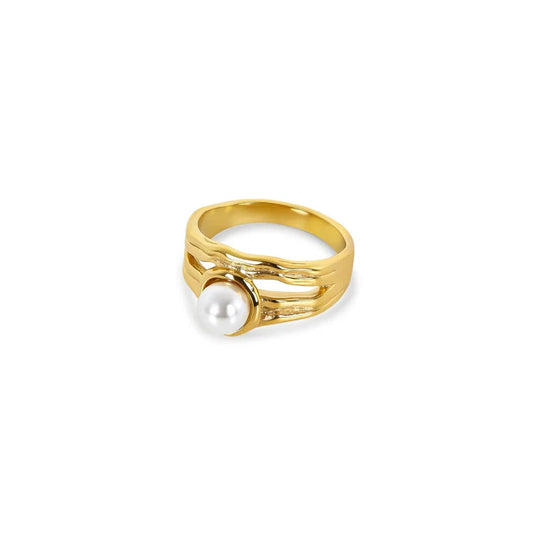 Solitaire Pearl Ring, 18K Gold-Plated