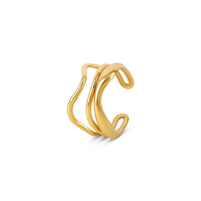 Wave Ring, 18K Gold-Plated Adjustable