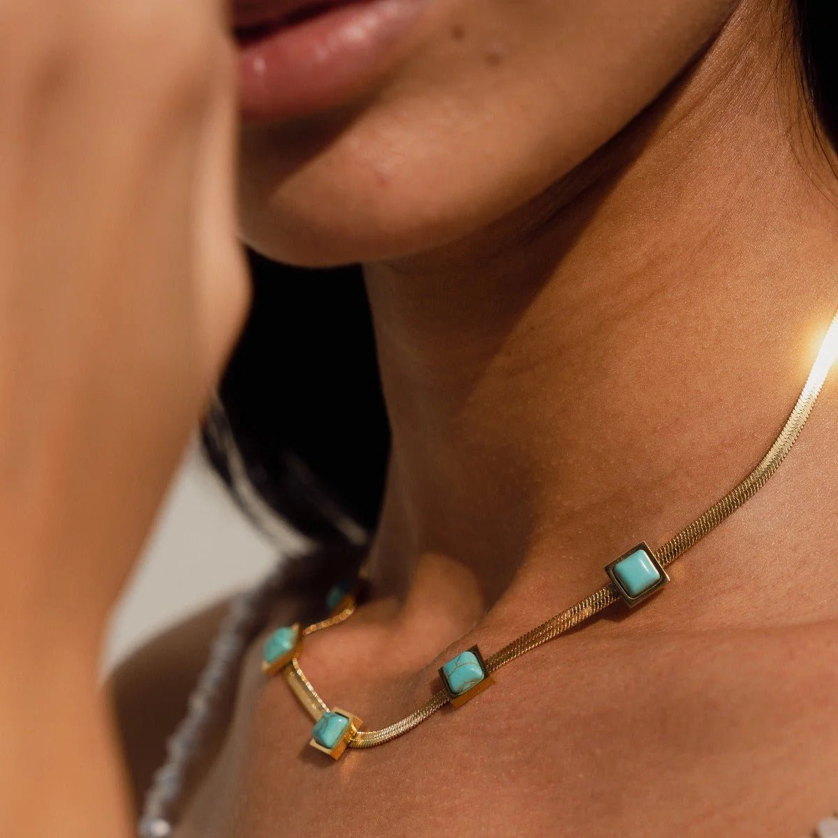Maia green necklace, 18k gold-plated stainless steel