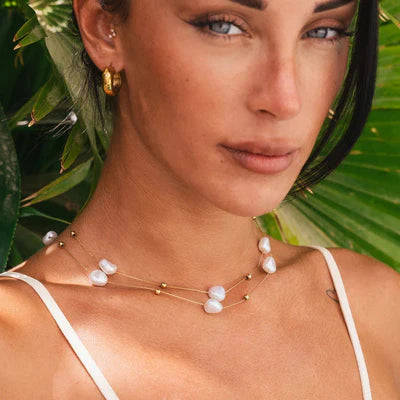 Pearl Necklace, 18K Gold-Plated