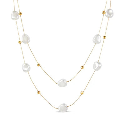 Pearl Necklace, 18K Gold-Plated
