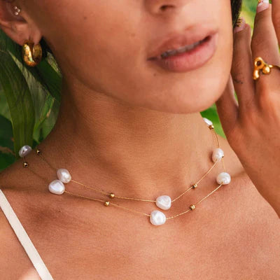 Pearl Necklace, 18K Gold-Plated