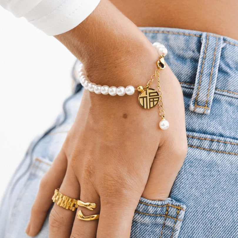 Pearl Bracelet, 18K Gold-Plated